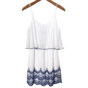 Jodi Kristopher White Blue Embroidered Mini Dress Size Medium